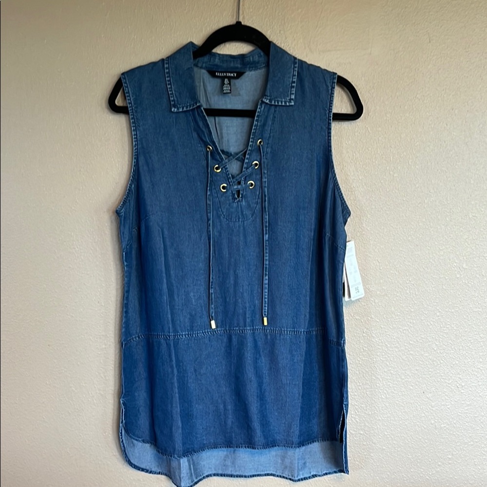 Ellen Tracy Blue Polo Collar Blouse